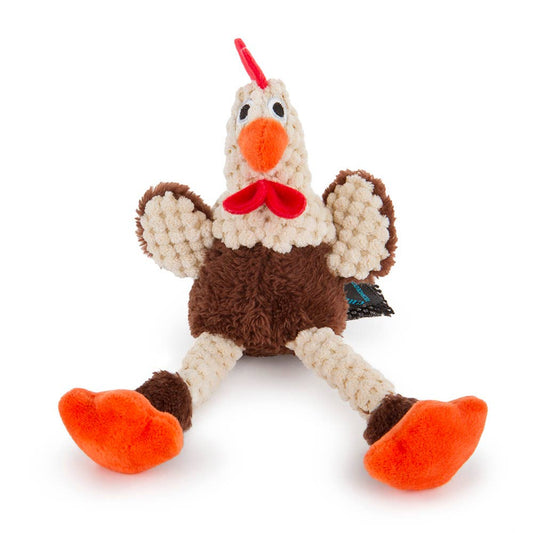 goDog Checkers Just For Me Skinny Rooster Plush Dog Toy Brown, Mini