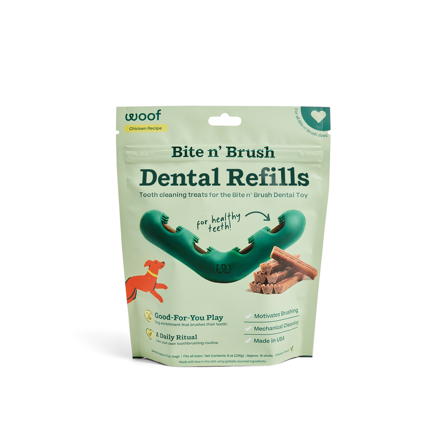 Woof Bite n' Brush Refill Grain-Free Chicken Sticks Adult Dental Dog Chew Treats