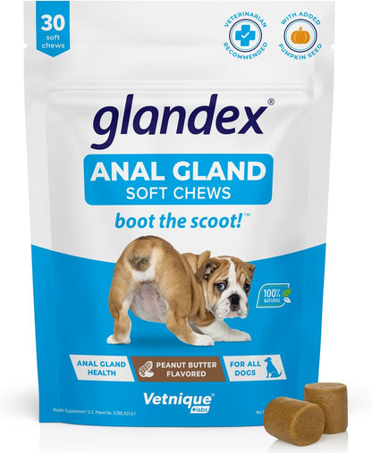 Vetnique Labs Glandex for Dogs Anal Gland Support Peanut Butter Flavored Pumpkin Fiber Soft Chew Supplement for Dogs