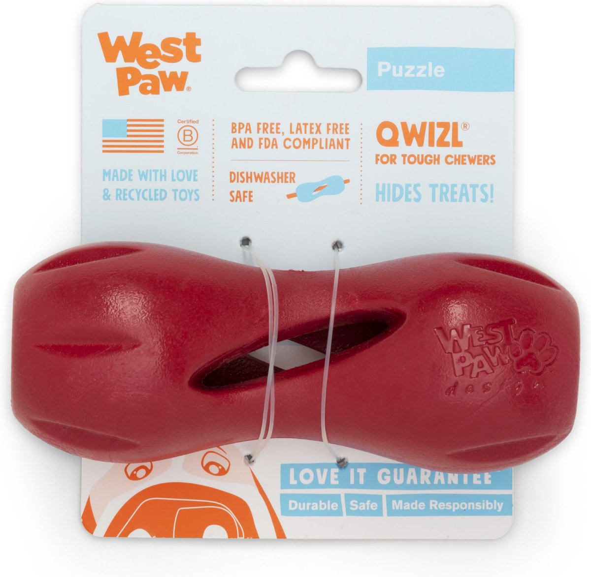 West Paw Dog Qwizl Tough Treat Dispensing Chew Toy, Holiday