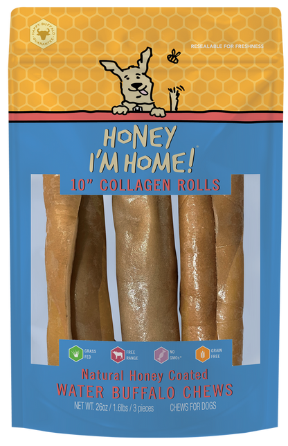 Honey I'm Home Dog Buffalo Collagen Roll 10 inch, 3 pack