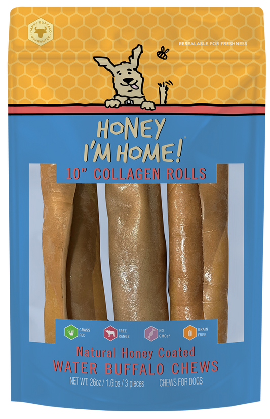 Honey I'm Home Dog Buffalo Collagen Roll 10 inch, 3 pack