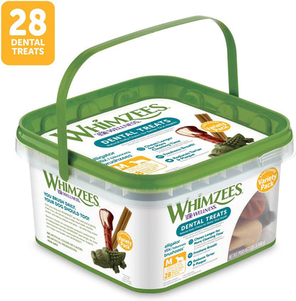 WHIMZEES Dog Variety Pail Natural Grain-Free Dental Dog Treats, Medium