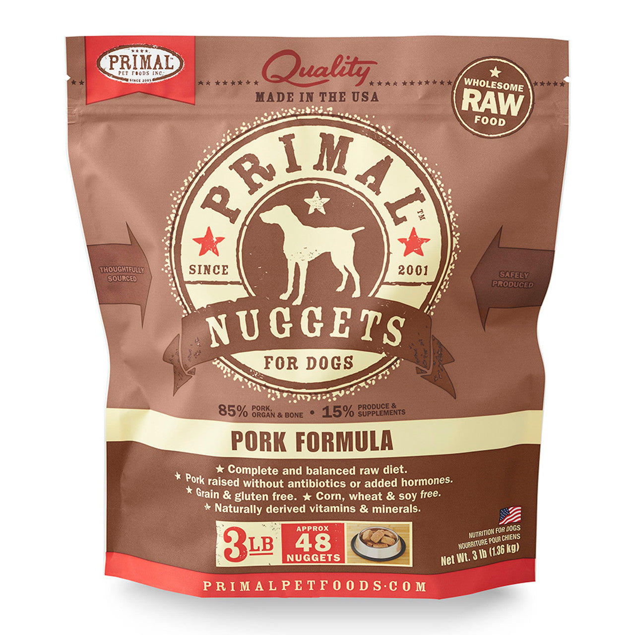 Primal Dog Raw Frozen Grain Free Pork Nuggets and Patties