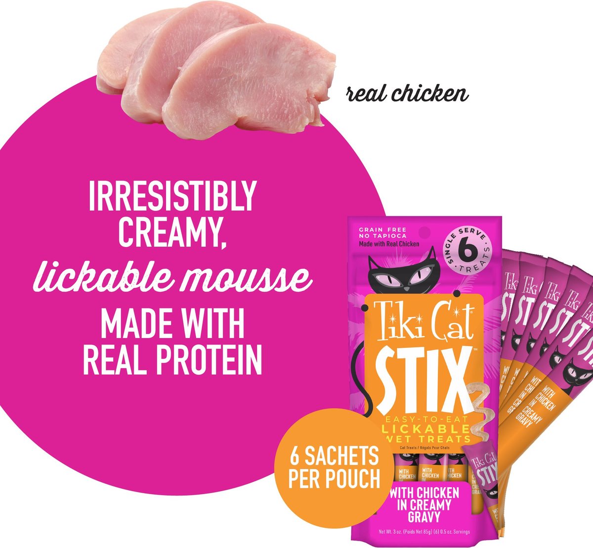 Tiki Cat Stix Grain Free Lickable Treats, 6-pack