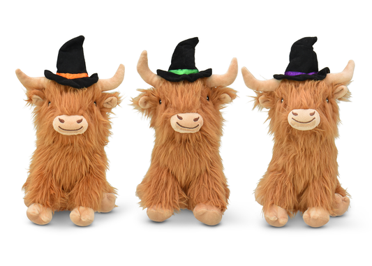 Multipet Highland Cow Shaggy w/ Witch Hat Dog Toy