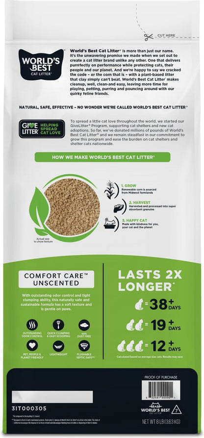 World's Best Comfort Care Unscented Clumping Corn Litter