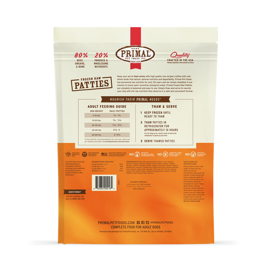 Primal Beef Formula Patties Frozen Dog Food