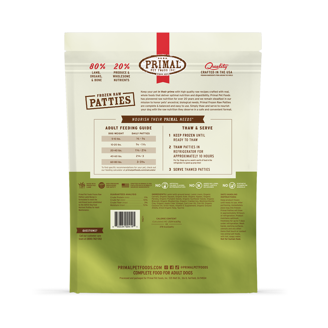 Primal Lamb Formula Patties Frozen Dog Food