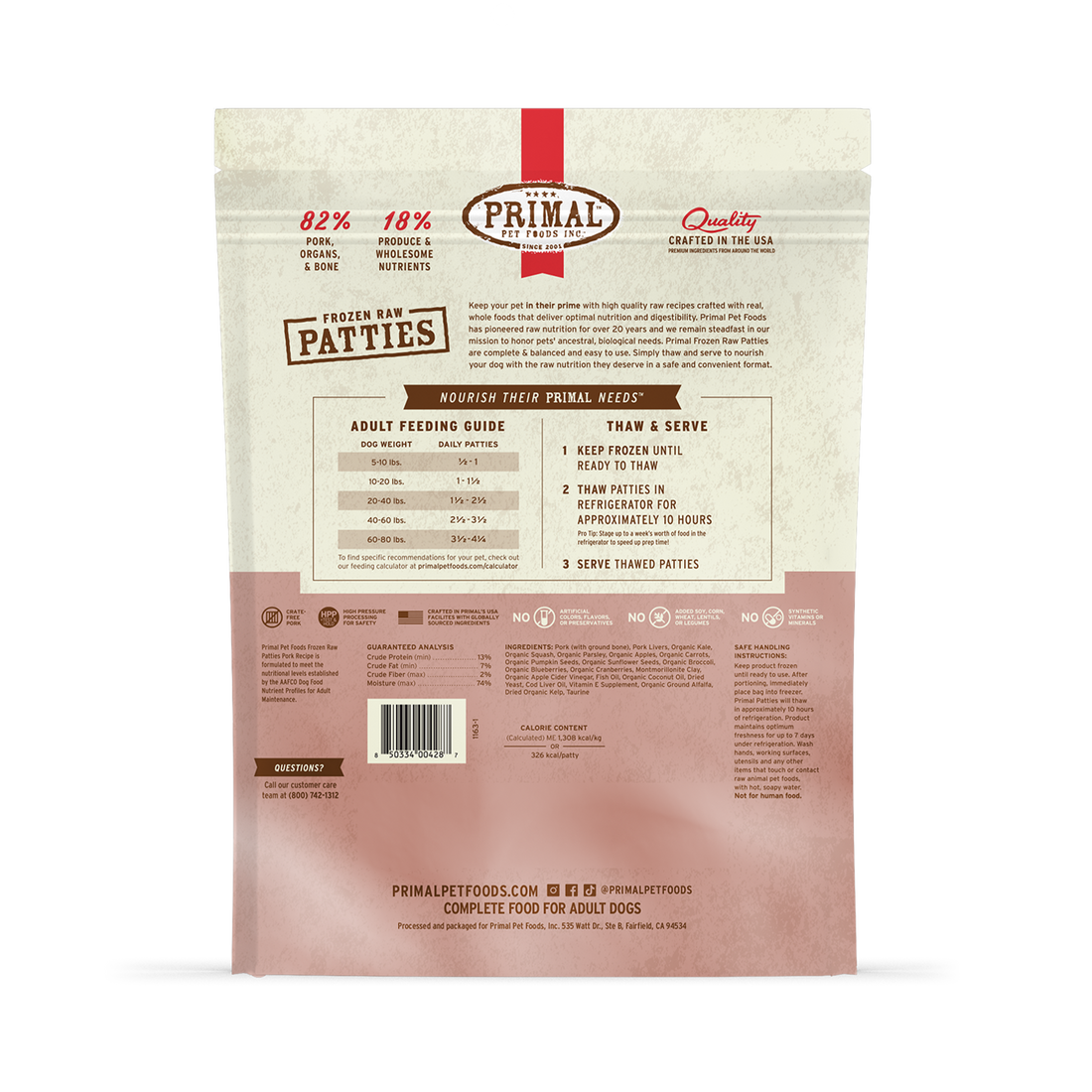 Primal Pork Formula Patties Frozen Dog Food
