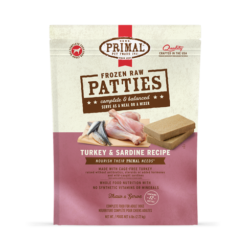 Primal Turkey & Sardine Formula Patties Frozen Dog Food