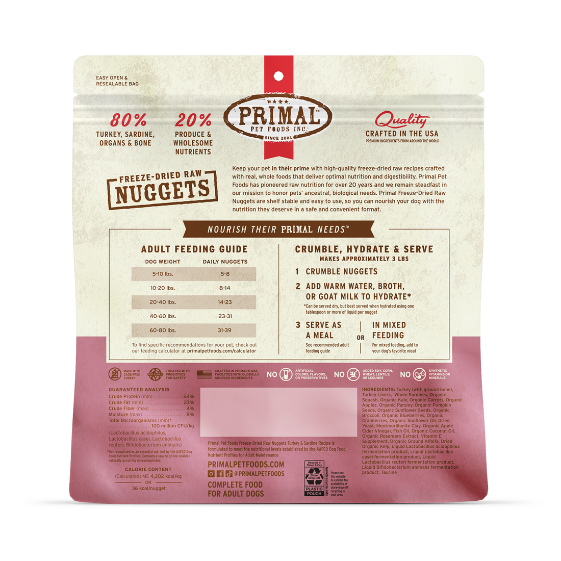 Primal Dog Freeze-Dried Turkey and Sardine Recipe Nuggets