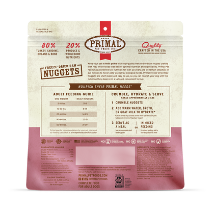 Primal Dog Freeze-Dried Turkey and Sardine Recipe Nuggets