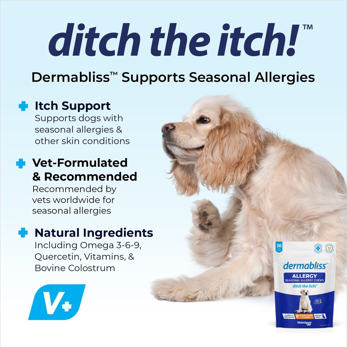 Vetnique Labs Dermabliss Salmon Flavored Allergy Support and Fish Oil Soft Chew Supplement for Dogs