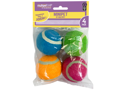 Multipet Minipet Squeaky Tennis Ball, 4 Pack