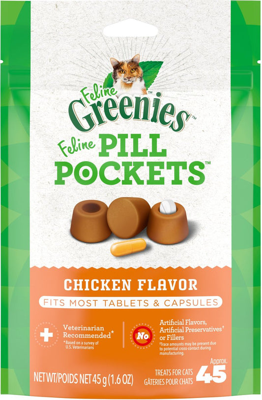 Greenies Pill Pockets Feline Chicken Flavor Natural Soft Adult Cat Treats