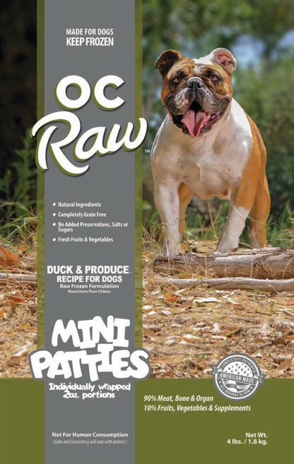 OC Raw Frozen Mini Patties, Duck & Produce