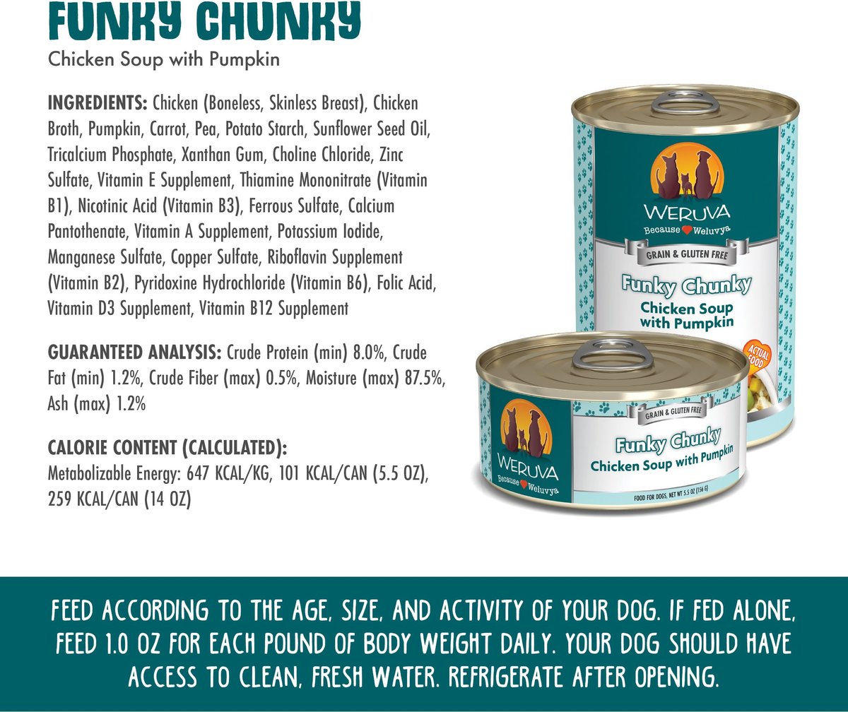 Weruva Dog Funky Chunky Chicken Soup with Pumpkin Grain-Free Canned Food