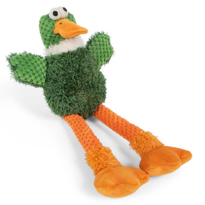 goDog Checkers Skinny Duck Plush Dog Toy Small