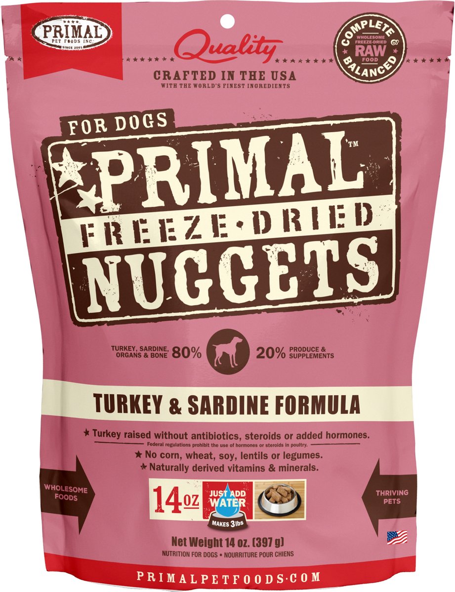 Primal Dog Freeze-Dried Grain Free Turkey and Sardine Recipe Nuggets