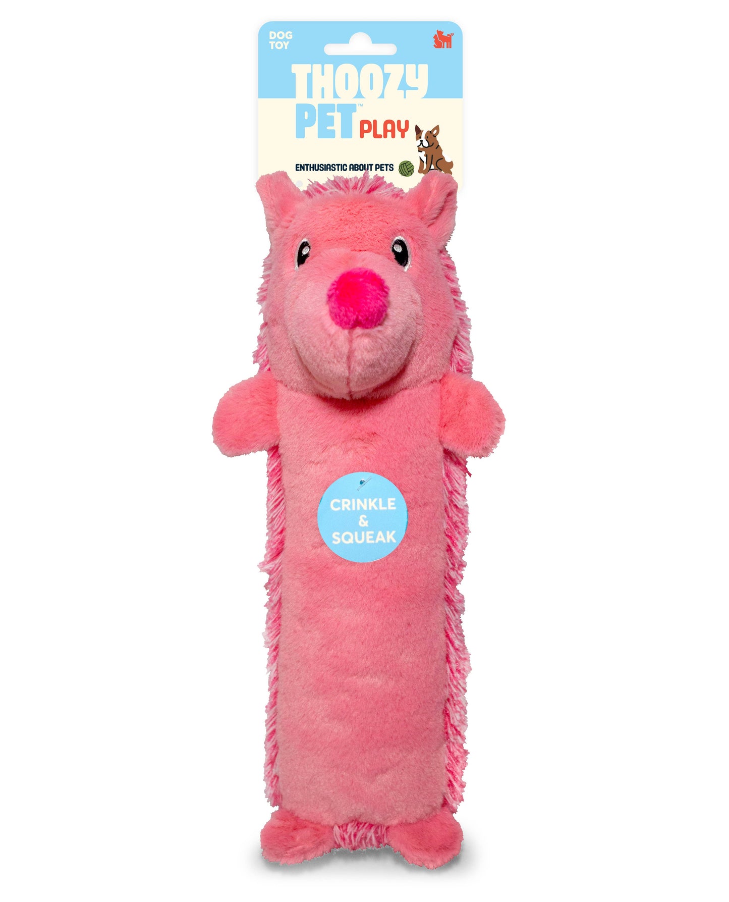 ThoozyPet Hedgehog Plush Dog Toy, Pink, 13"