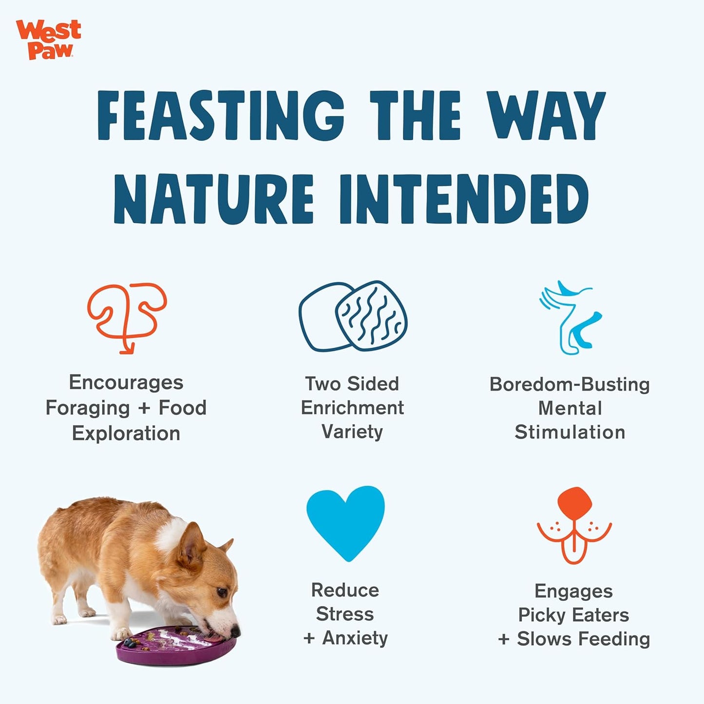 West Paw Dog Feast Mat Slow Feeder and Lick Mat, Waves