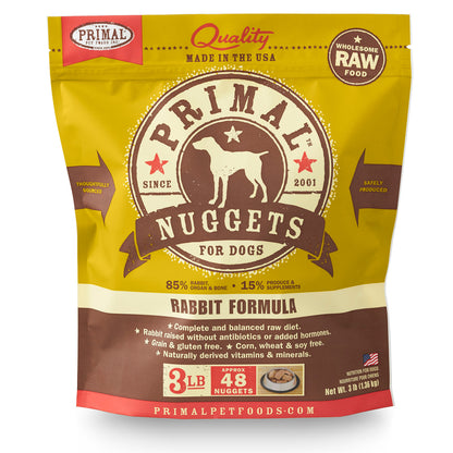 Primal Dog Raw Frozen Grain Free Rabbit Nuggets and Patties