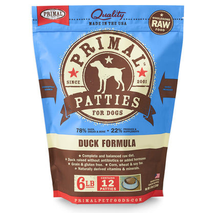 Primal Dog Raw Frozen Grain Free Duck Nuggets and Patties