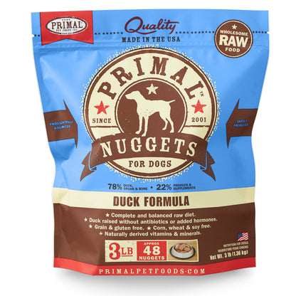 Primal Dog Raw Frozen Grain Free Duck Nuggets and Patties