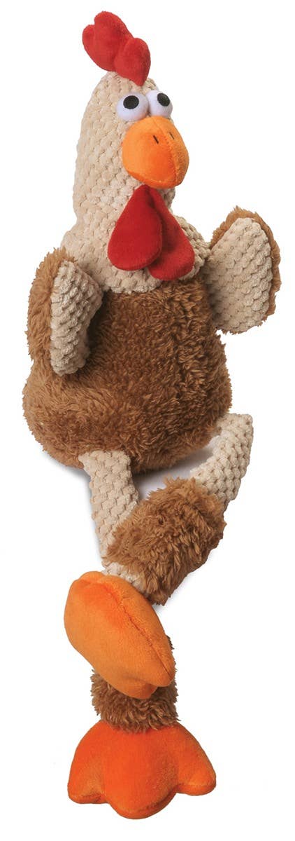 goDog Checkers Skinny Rooster Plush Dog Toy Brown, Large