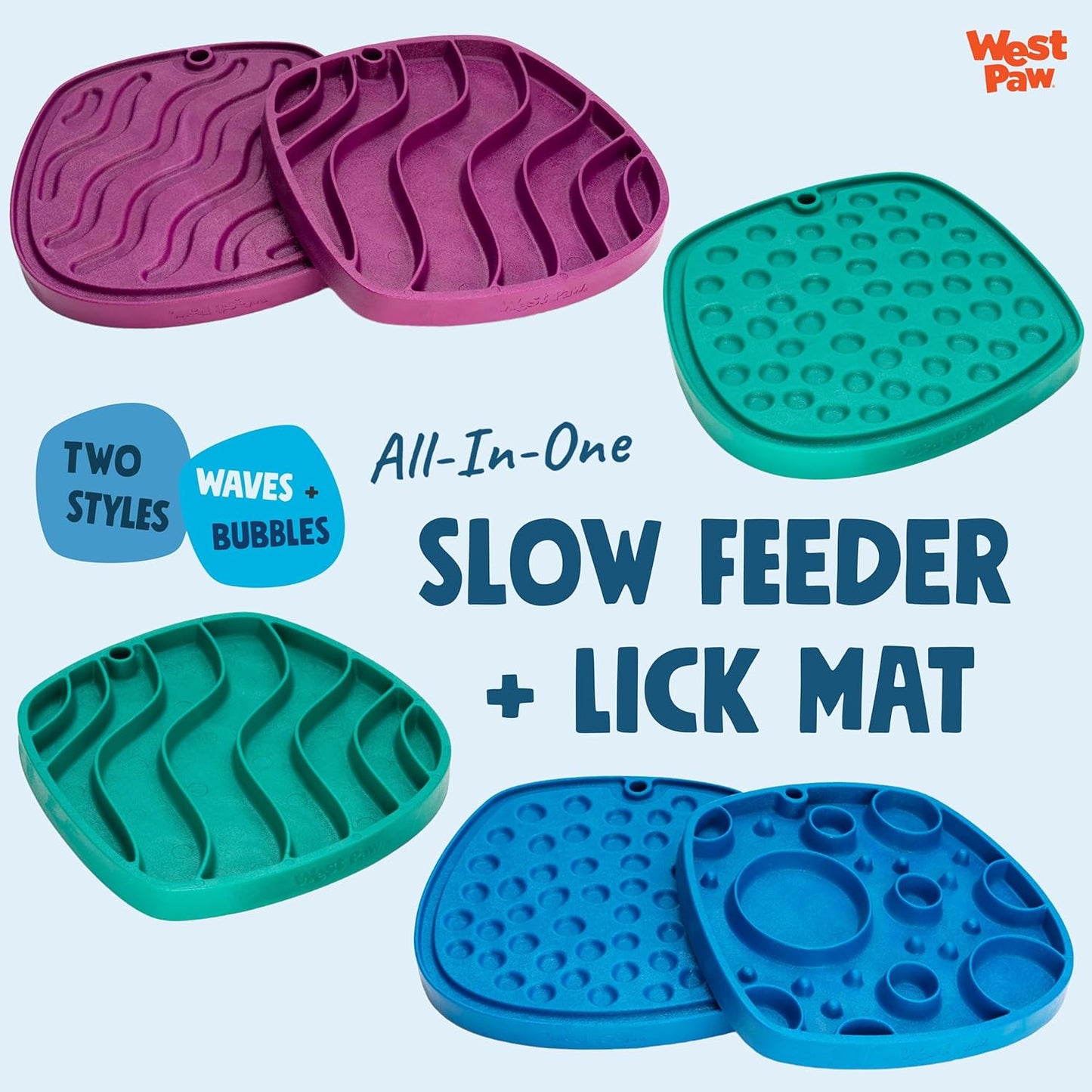 West Paw Dog Feast Mat Slow Feeder and Lick Mat, Bubbles