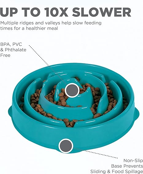 Outward Hound Fun Feeder Slo Bowl, Turqouise, Medium/Mini