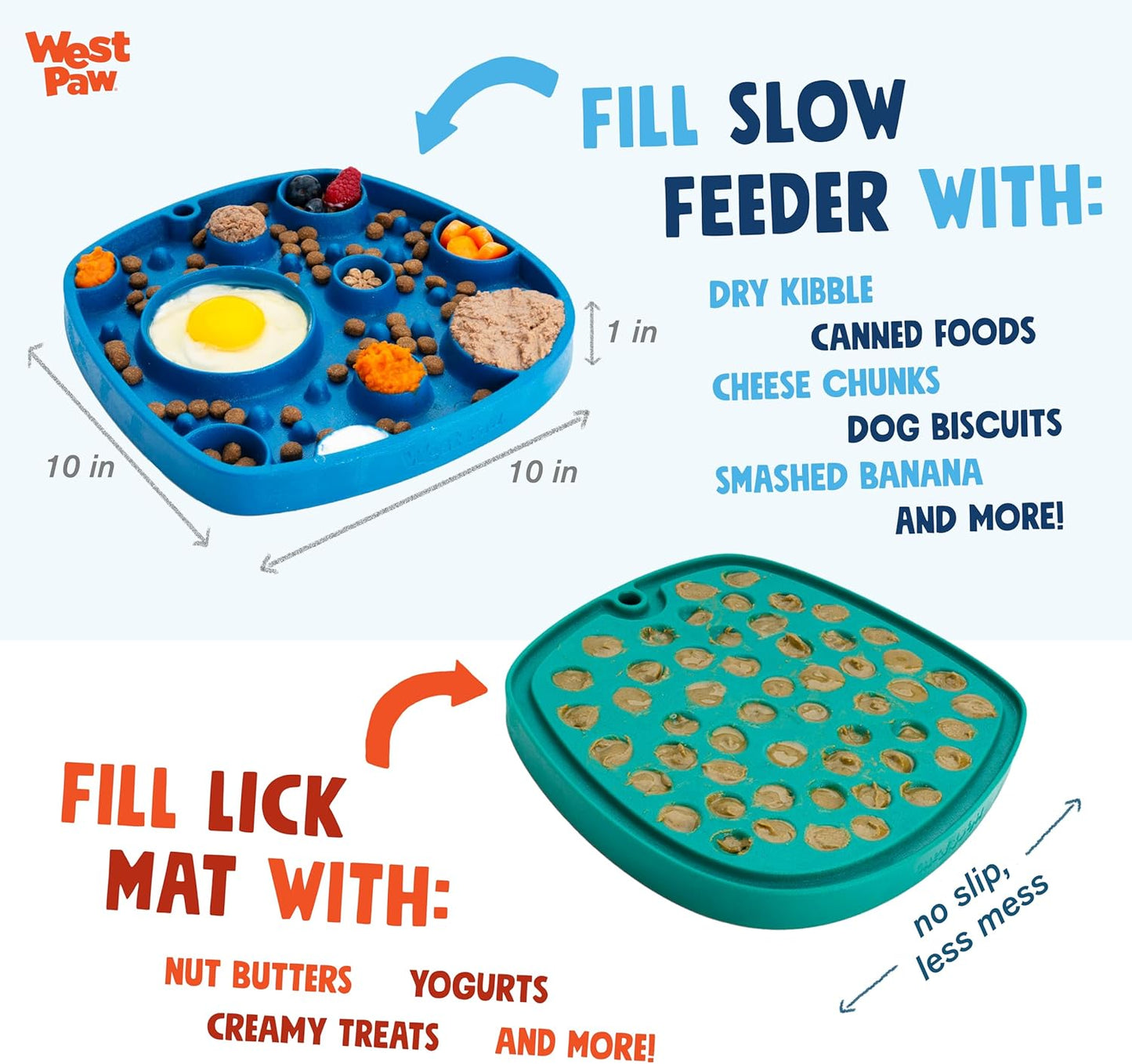 West Paw Dog Feast Mat Slow Feeder and Lick Mat, Waves