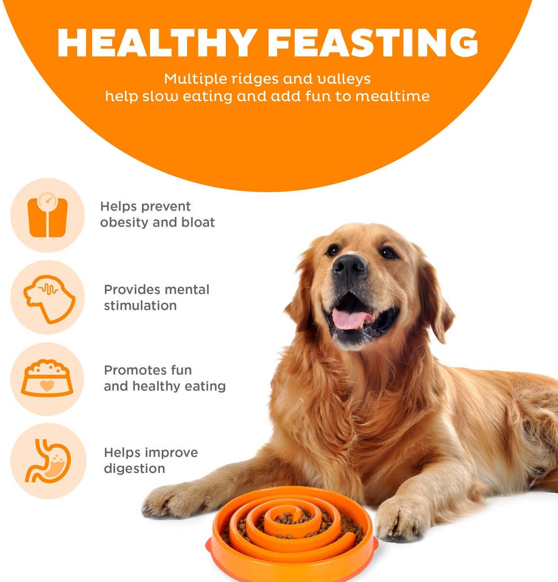 Outward Hound Fun Feeder Slo Bowl, Orange, Large