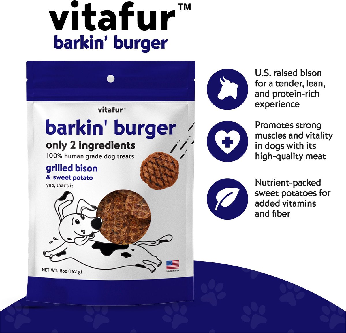 Vitafur Barkin' Burger Grilled Bison Dehydrated Dog Treats