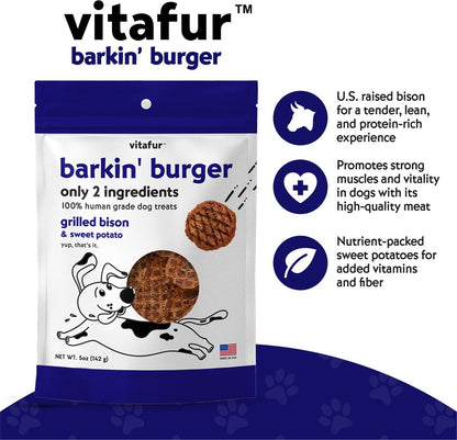 Vitafur Barkin' Burger Grilled Bison Dehydrated Dog Treats