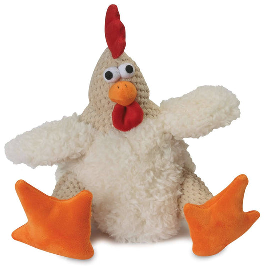 goDog Checkers Fat Rooster Plush Dog Toy White, Large