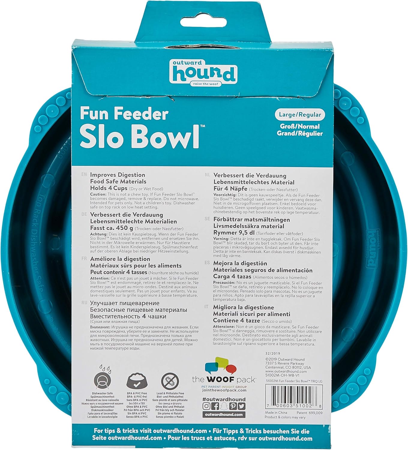 Outward Hound Fun Feeder Slo Bowl, Turqouise, Large