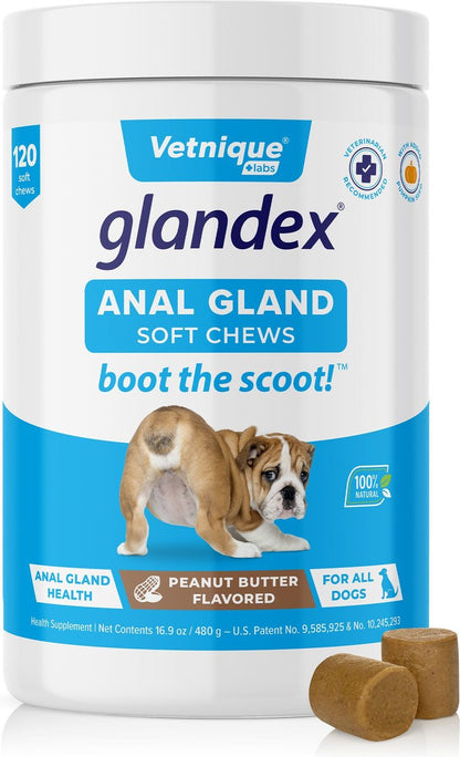 Vetnique Labs Glandex for Dogs Anal Gland Support Peanut Butter Flavored Pumpkin Fiber Soft Chew Supplement for Dogs