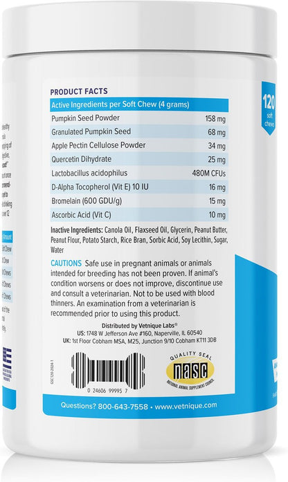 Vetnique Labs Glandex for Dogs Anal Gland Support Peanut Butter Flavored Pumpkin Fiber Soft Chew Supplement for Dogs