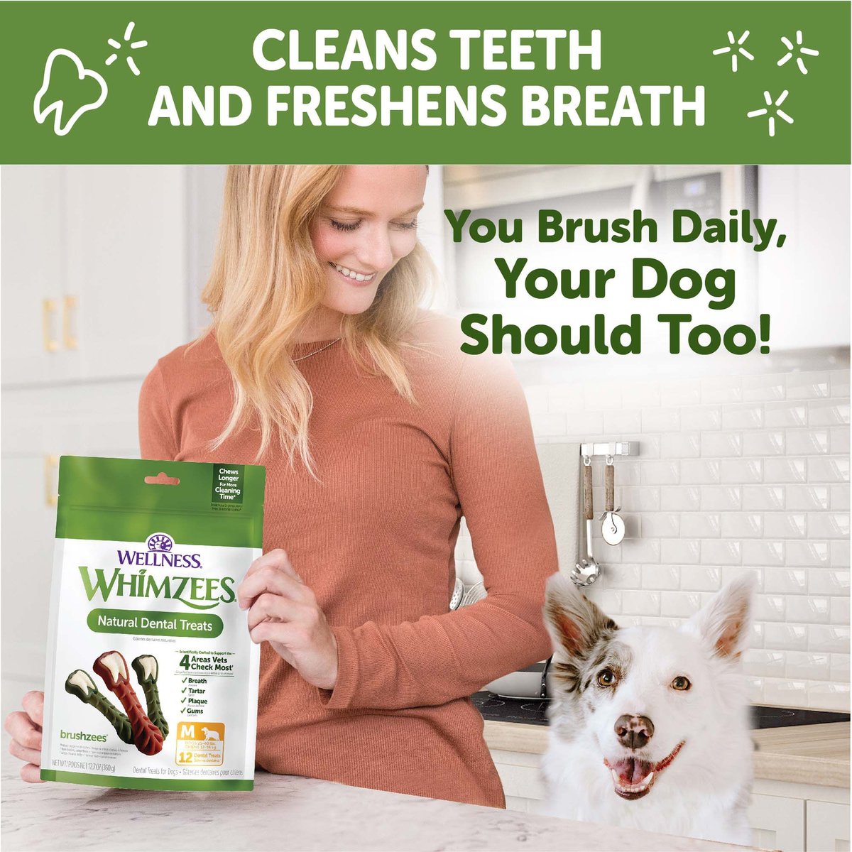 WHIMZEES by Wellness Brushzees Natural Grain-Free Dental Dog Treats, Medium