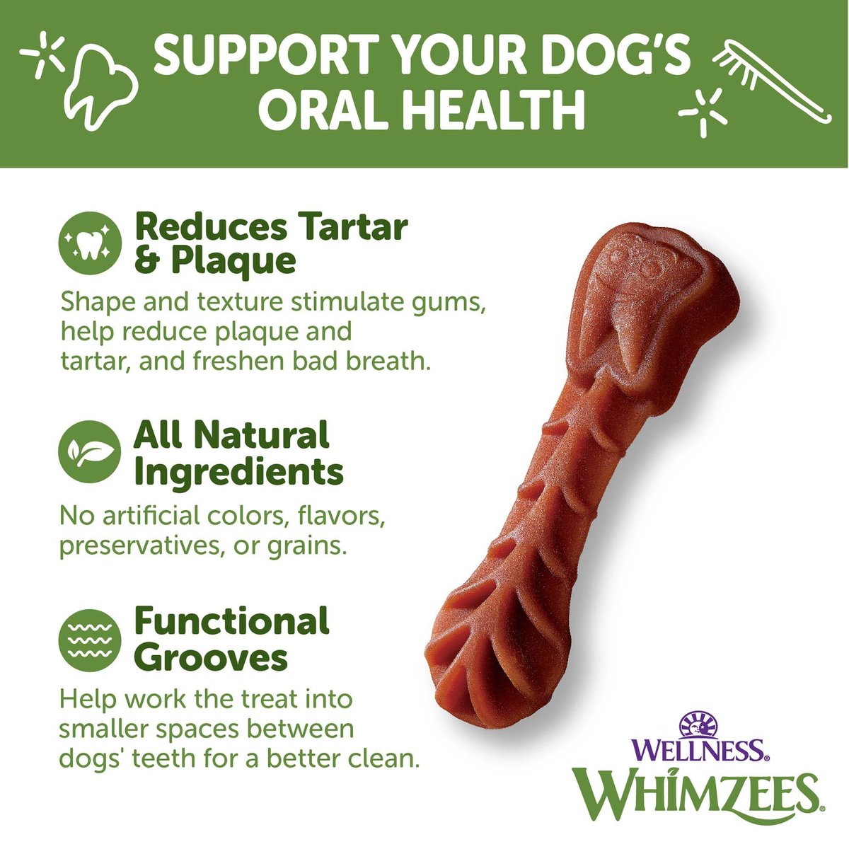 WHIMZEES by Wellness Brushzees Natural Grain-Free Dental Dog Treats, Extra Small