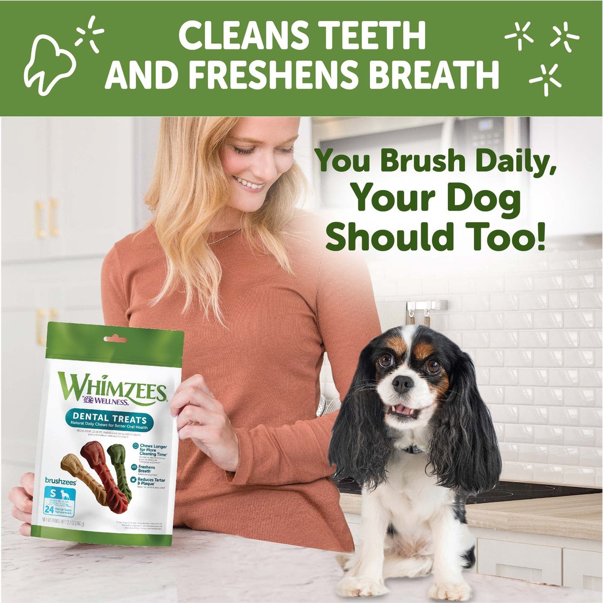 WHIMZEES by Wellness Brushzees Natural Grain-Free Dental Dog Treats, Extra Small