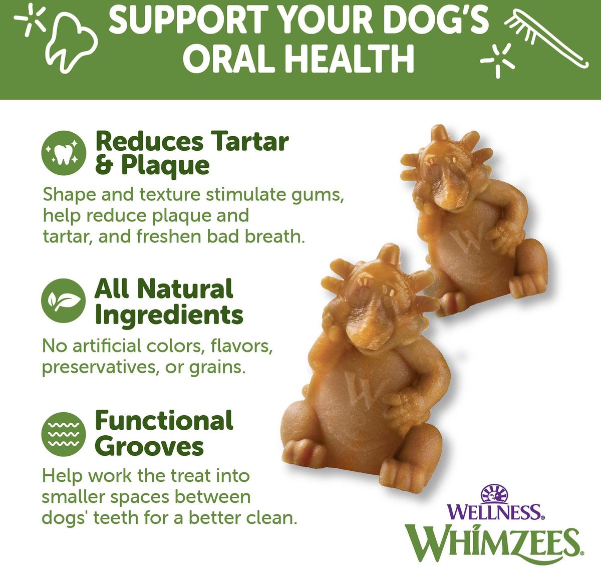 WHIMZEES by Wellness Hedgehog Natural Grain-Free Dental Dog Treats, Large