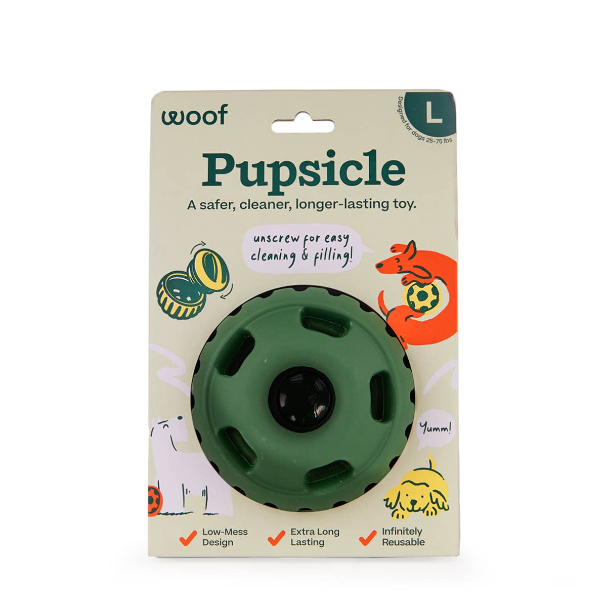 Woof Pupsicle Long Lasting Refillable Dog Treat Dispenser Toy, Green