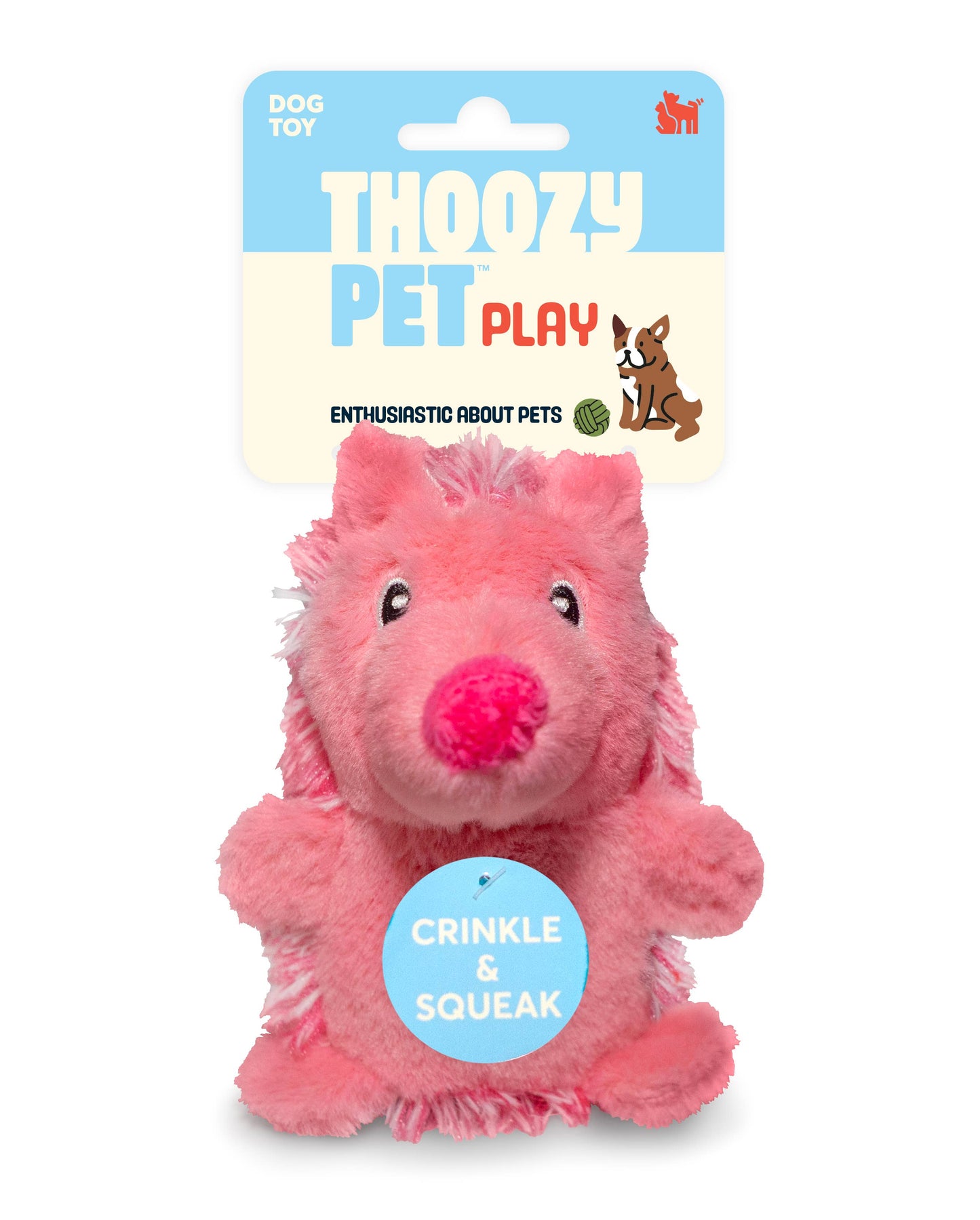 ThoozyPet Hedgehog Plush Dog Toy, Pink, 5"