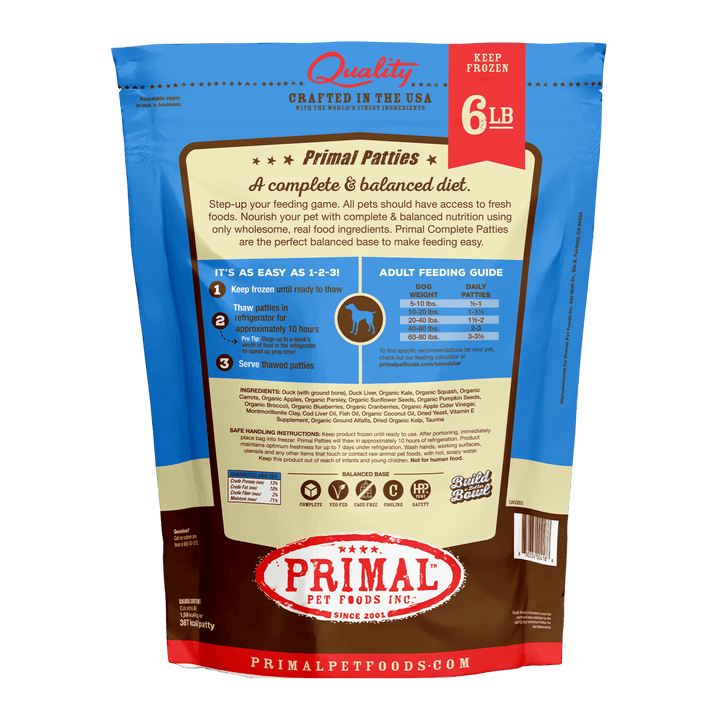 Primal Dog Raw Frozen Grain Free Duck Nuggets and Patties