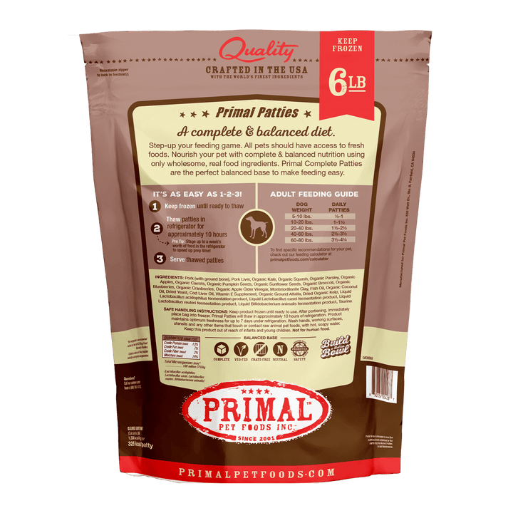 Primal Dog Raw Frozen Grain Free Pork Nuggets and Patties