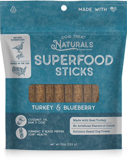 Dog Treat Naturals Superfood Sticks Turkey & Blueberry Dog Treats