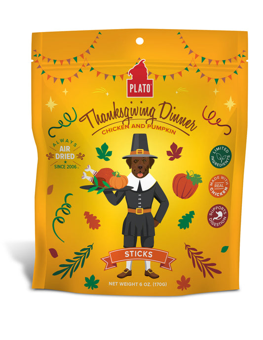 Plato Thanksgiving Dinner Chicken & Pumpkin Sticks Dog Treats